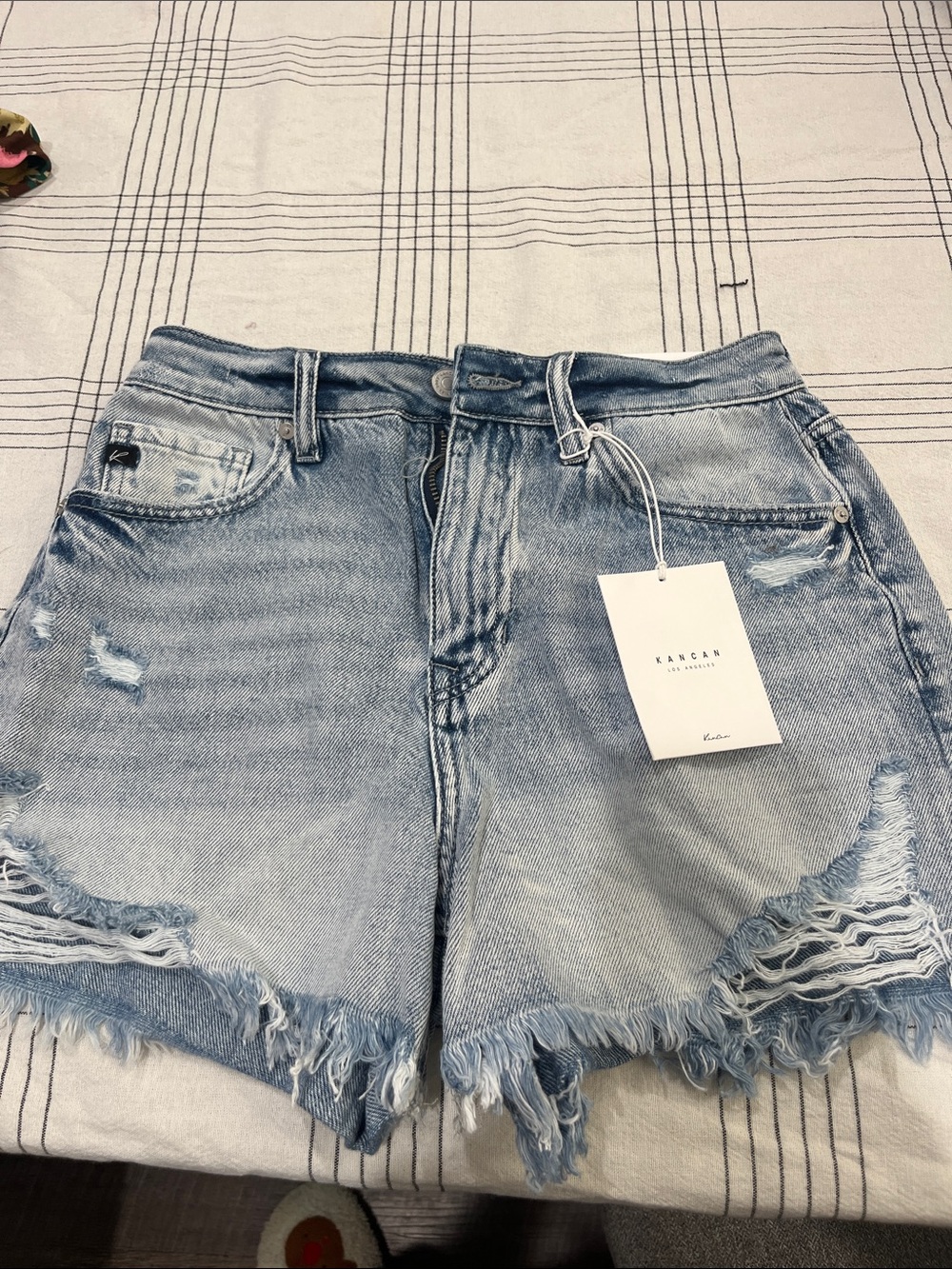 KanCan Washed Light Blue Distressed Denim Shorts